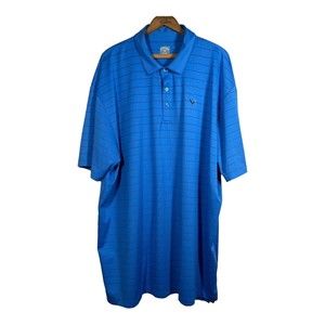 Callaway Opti-Dri Mens 2XLT Tall Blue Quick Dry Stripped Polo Golf Shirt